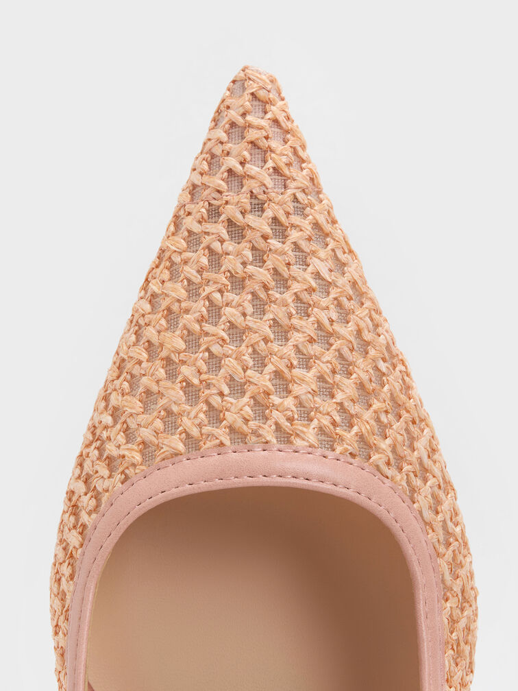 Raffia Sculptural-Heel Slingback Pumps, Pink, hi-res