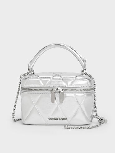 Arwen Metallic Quilted Vanity Bag, Silver, hi-res