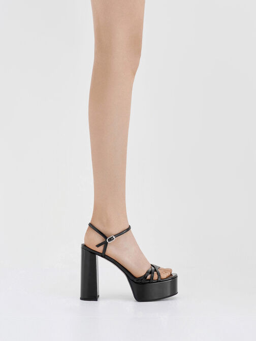 Georgina Platform Sandals, Black Boxed, hi-res
