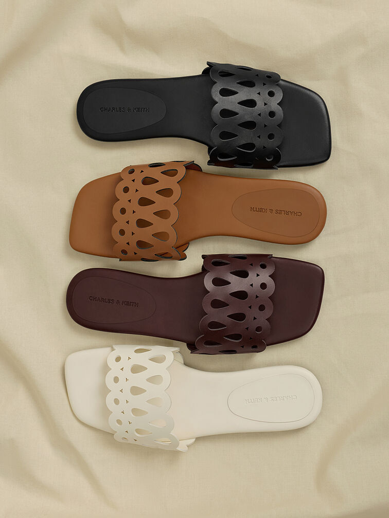 Cut-Out Slide Sandals, Black, hi-res