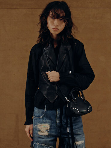 Bobbie Studded Top Handle Bag, Noir, hi-res