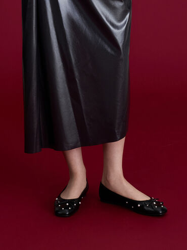 Barbara Bow Pearl-Studded Ballet Flats, Black, hi-res