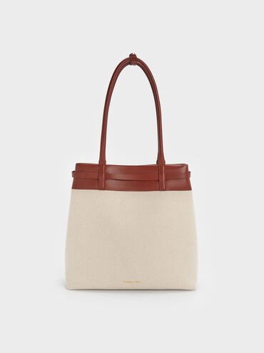 Behn Canvas Belted Tote Bag, Brick, hi-res