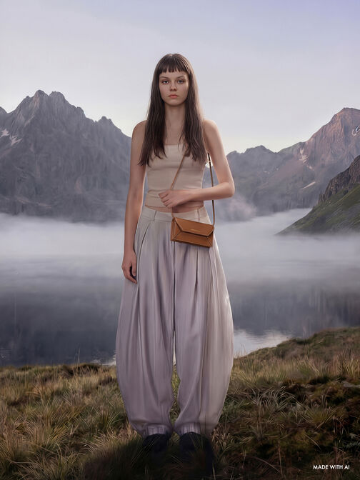 محفظة نسرين الهندسية الطويلة, شوكولاتي, hi-res