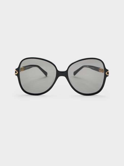 Delaney Chain-Link Butterfly Sunglasses, Black, hi-res