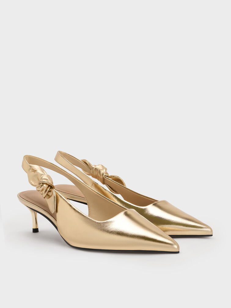 Jayce Leather Slingback Kitten Heels, Gold, hi-res