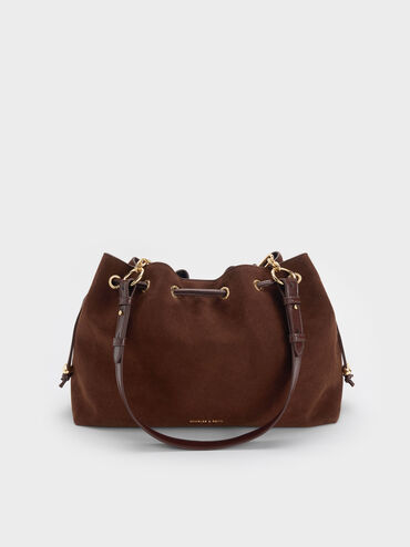 حقيبة دلو برباط من موكسي, بني داكن, hi-res