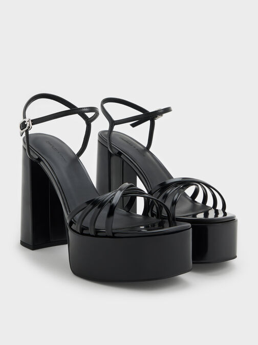 Georgina Platform Sandals, Black Boxed, hi-res