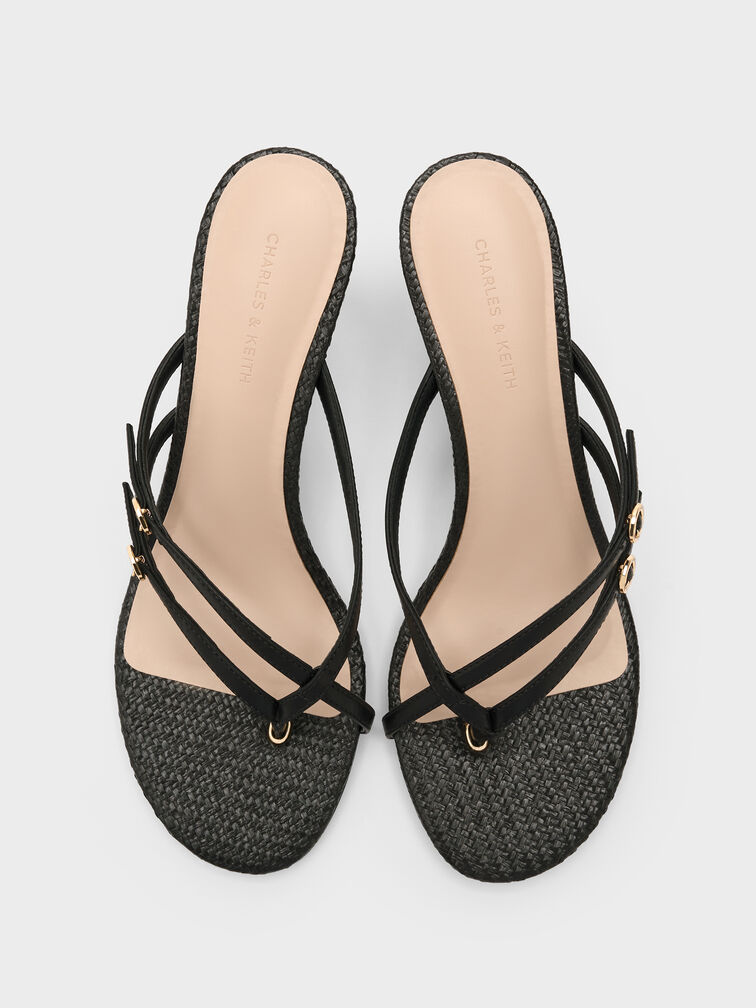 Crossover Toe-Ring Strappy Heels, Black, hi-res