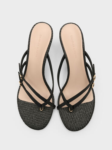 Crossover Toe-Ring Strappy Heels, Black, hi-res