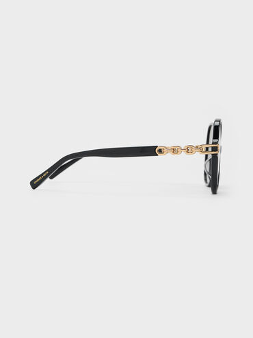 Delaney Chain-Link Butterfly Sunglasses, Black, hi-res