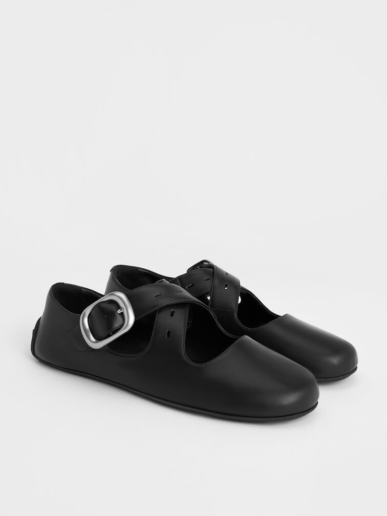 Tommie Crossover Mary Jane Flats, Black, hi-res