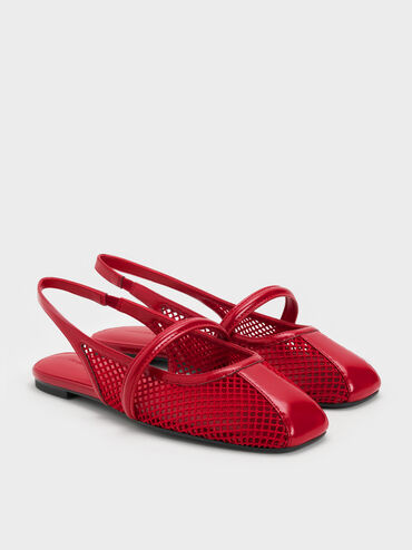 Ellory Mesh Slingback Mary Jane Flats, Red, hi-res
