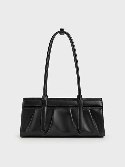 Isolde Belted Ruched Shoulder Bag, Black, hi-res