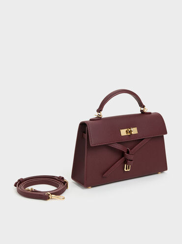 Tricha Knotted-Belt Top Handle Bag, Wineberry Red, hi-res