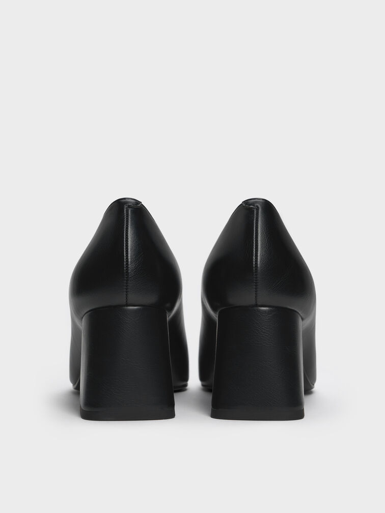 Square-Toe Block-Heel Loafer Pumps, Black, hi-res