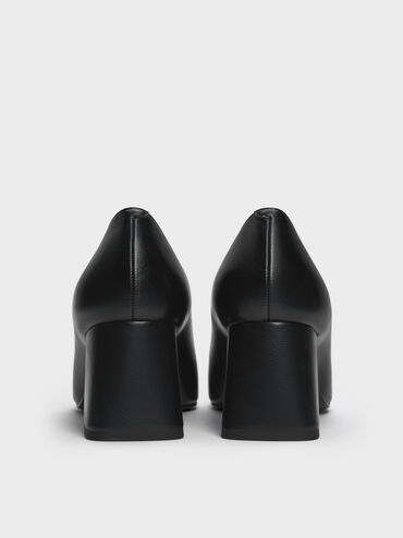 Square-Toe Block-Heel Loafer Pumps, Black, hi-res