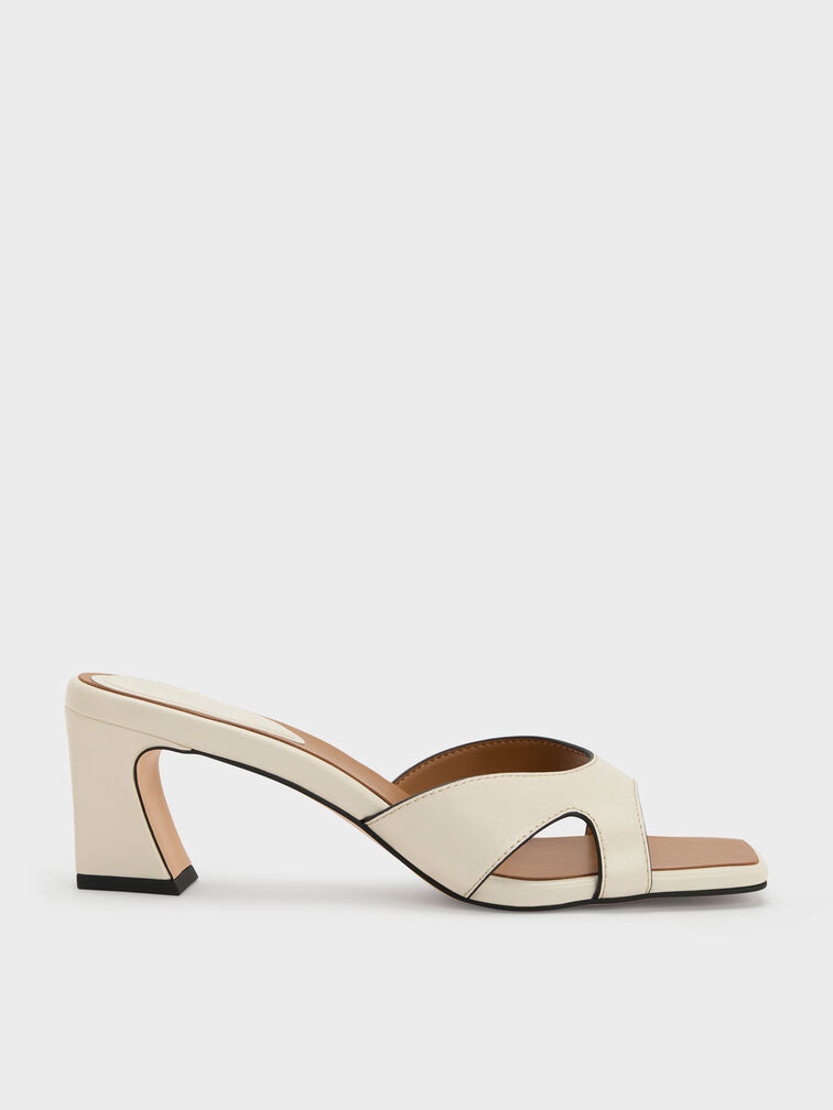 Cut-Out Square-Toe Heeled Mules, Chalk, hi-res