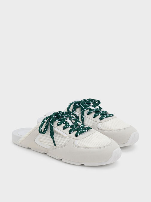 Mesh Lace-Up Sneaker Mules, White, hi-res
