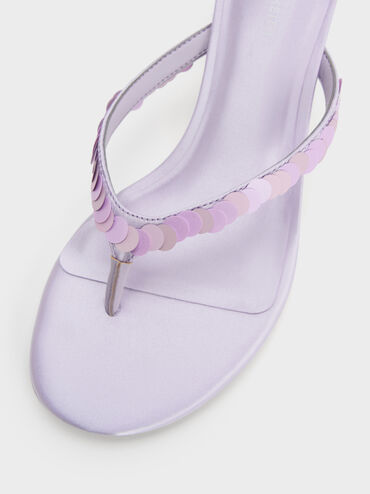 Briella Sequinned Heeled Thong Sandals, Lilac, hi-res