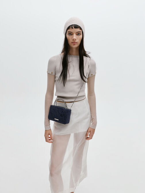 حقيبة جيني من الدانتيل والساتان بمقبض من الأعلى, كحلي مزخرف, hi-res