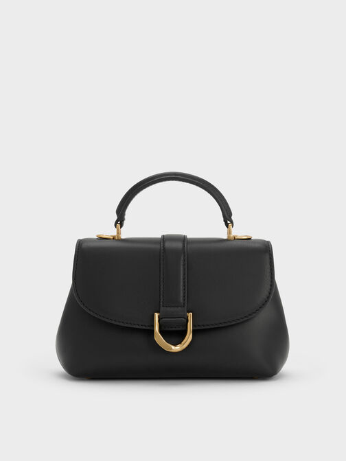 Gabine Leather Top Handle Bag, Black, hi-res