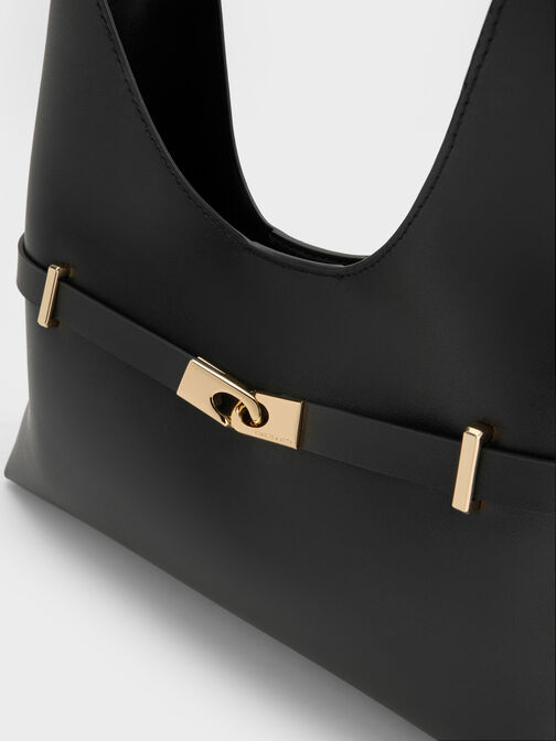 Arlet Metallic-Accent Belted Hobo Bag, Black, hi-res