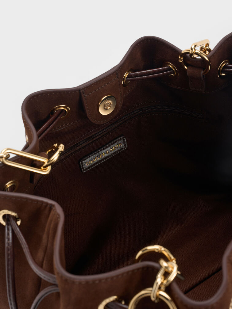 حقيبة دلو برباط من موكسي, بني داكن, hi-res