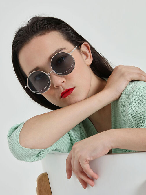 Circle Frame Sunglasses, Blue, hi-res