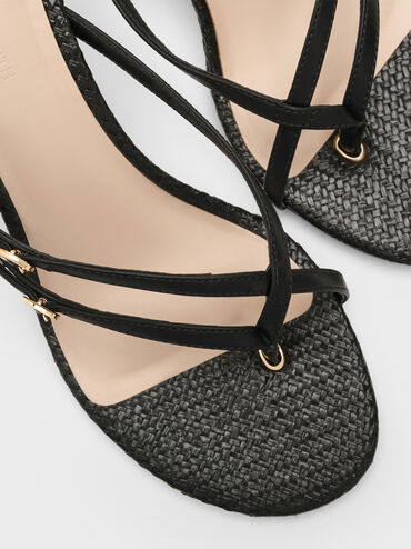 Crossover Toe-Ring Strappy Heels, Black, hi-res