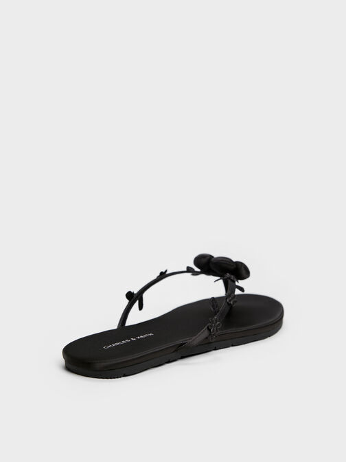 Puffy Flower Thong Sandals, Black Textured, hi-res