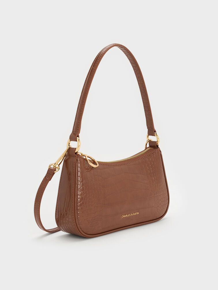 Elspeth Croc-Effect Shoulder Bag, Chocolate Croco, hi-res