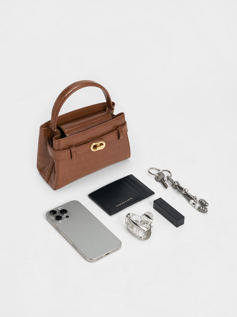 شنطة يد اوبرييل, بني داكن بنقشة تمساح, hi-res