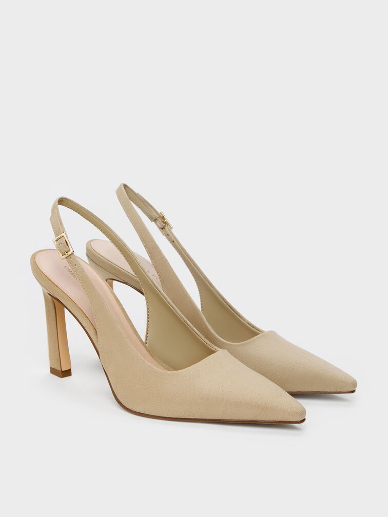 Kerra Faux Suede Pointed Slingback Pumps, Beige, hi-res