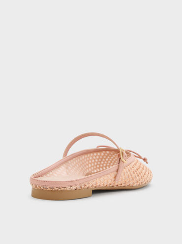 Raffia Bow Mary Jane Mules, Pink, hi-res
