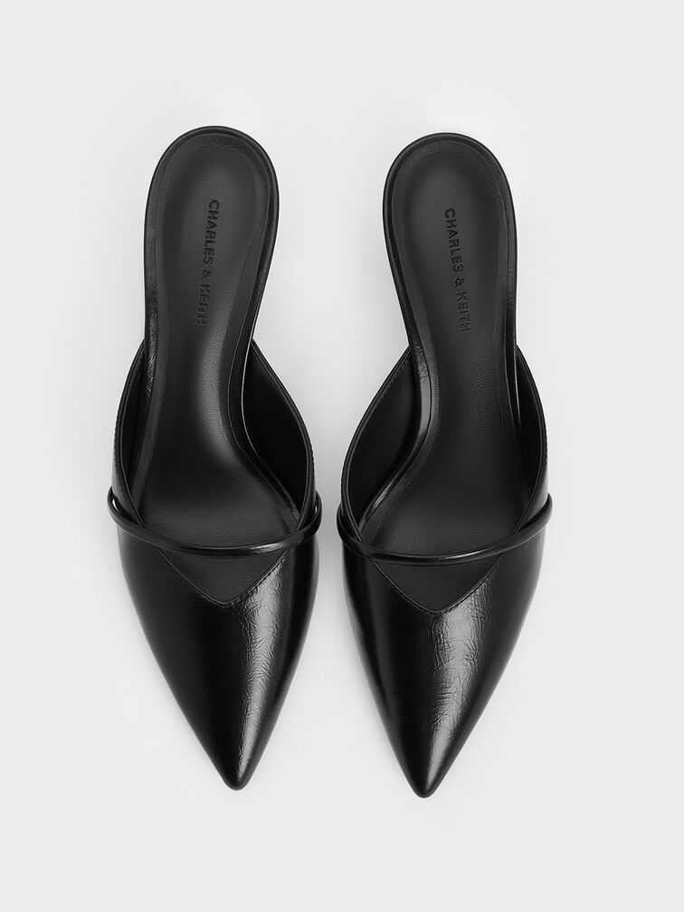حذاء ميول بمقدمة مدببة وكعب منحوت بتأثير مجعد, أسود, hi-res