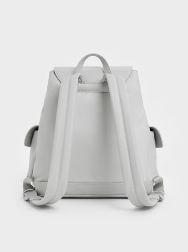 Nylon Puffy Chain-Link Backpack, Light Grey, hi-res