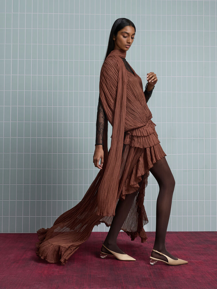 حذاء سلينغ باك (بامبس) ساتان, ذهبي, hi-res