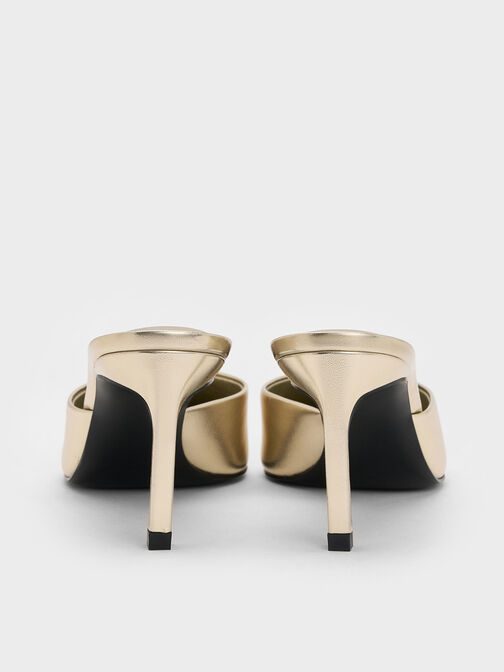 Metallic Pointed-Toe Heeled Mules, Gold, hi-res