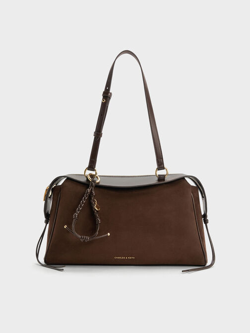 Haylen Braided-Charm Tote Bag, Espresso Brown, hi-res