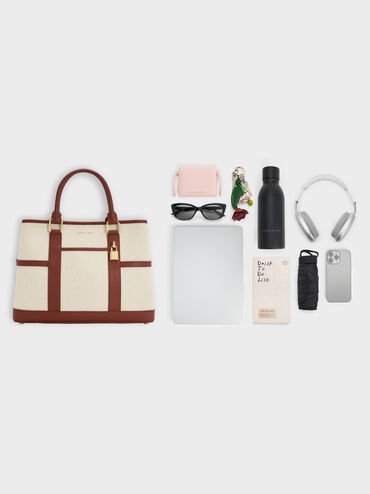 شنطة توت سكوتي من الكانفاس, قرميدي, hi-res