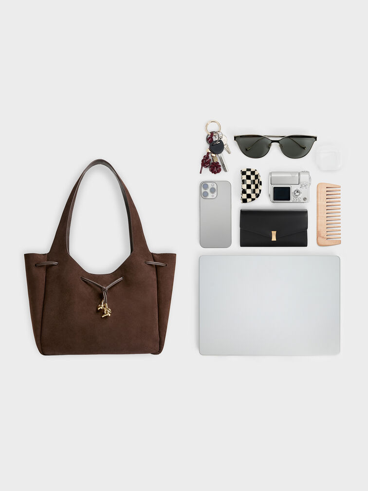 Mila Metallic-Knot Tote Bag, Espresso Brown, hi-res