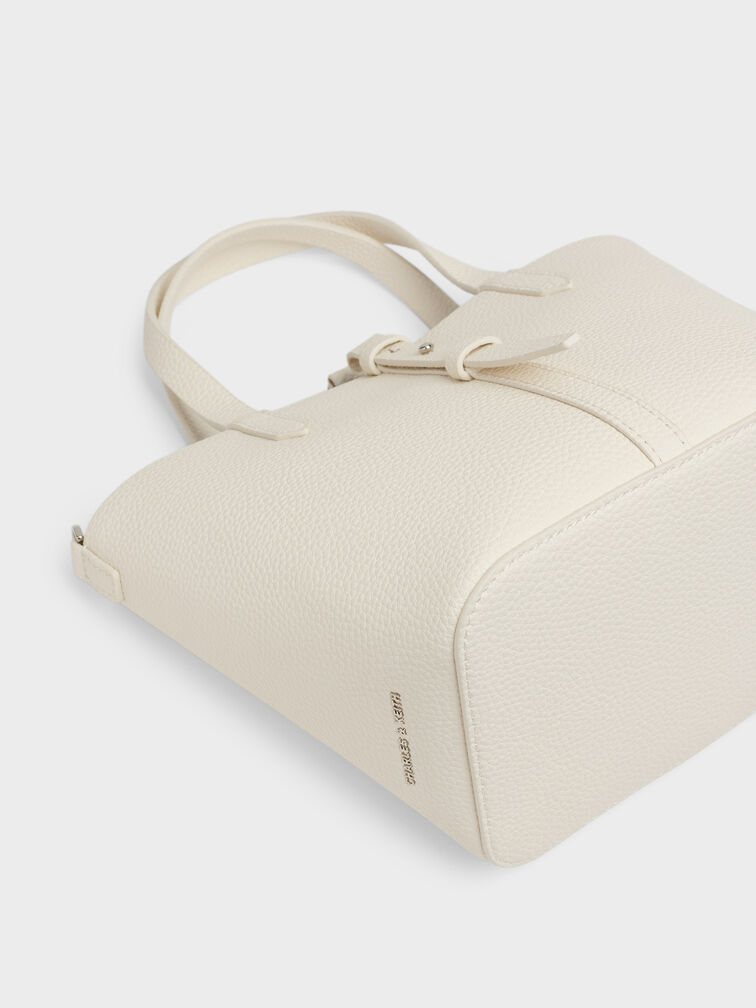 شنطة دلو بريل بجلد معاد تدويره بيد مزدوجة, كريمي, hi-res