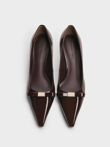 Dorian Patent Bow Pointed Stiletto Pumps, Dark Brown, hi-res