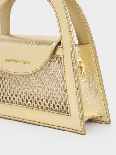 Este Metallic Crystal-Embellished Top Handle Bag, Gold, hi-res