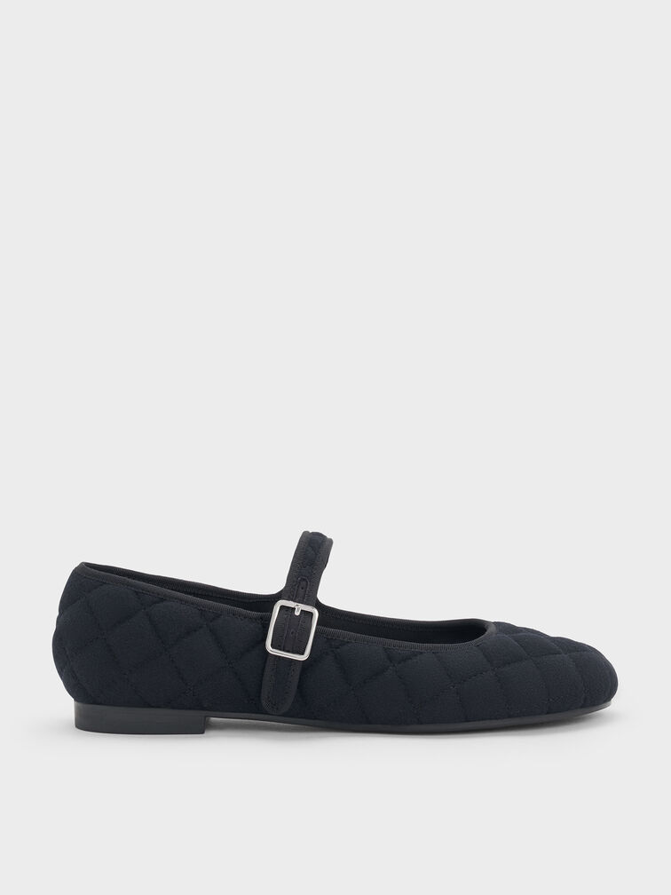 Carmel Felt Quilted Mary Jane Flats, Dark Blue, hi-res