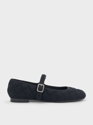 Carmel Felt Quilted Mary Jane Flats, Dark Blue, hi-res
