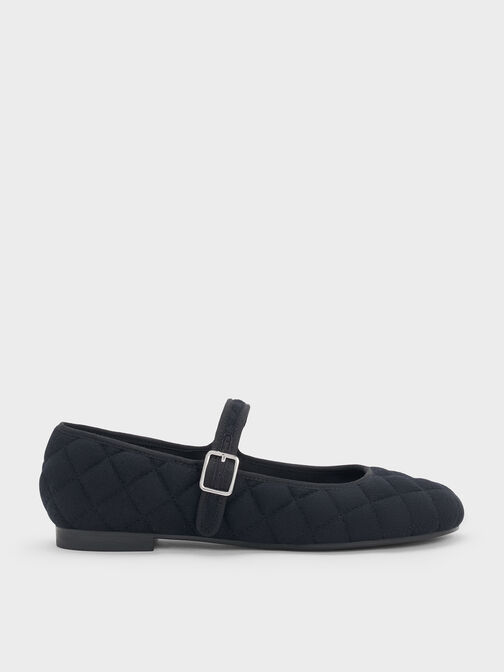 Carmel Felt Quilted Mary Jane Flats, Dark Blue, hi-res