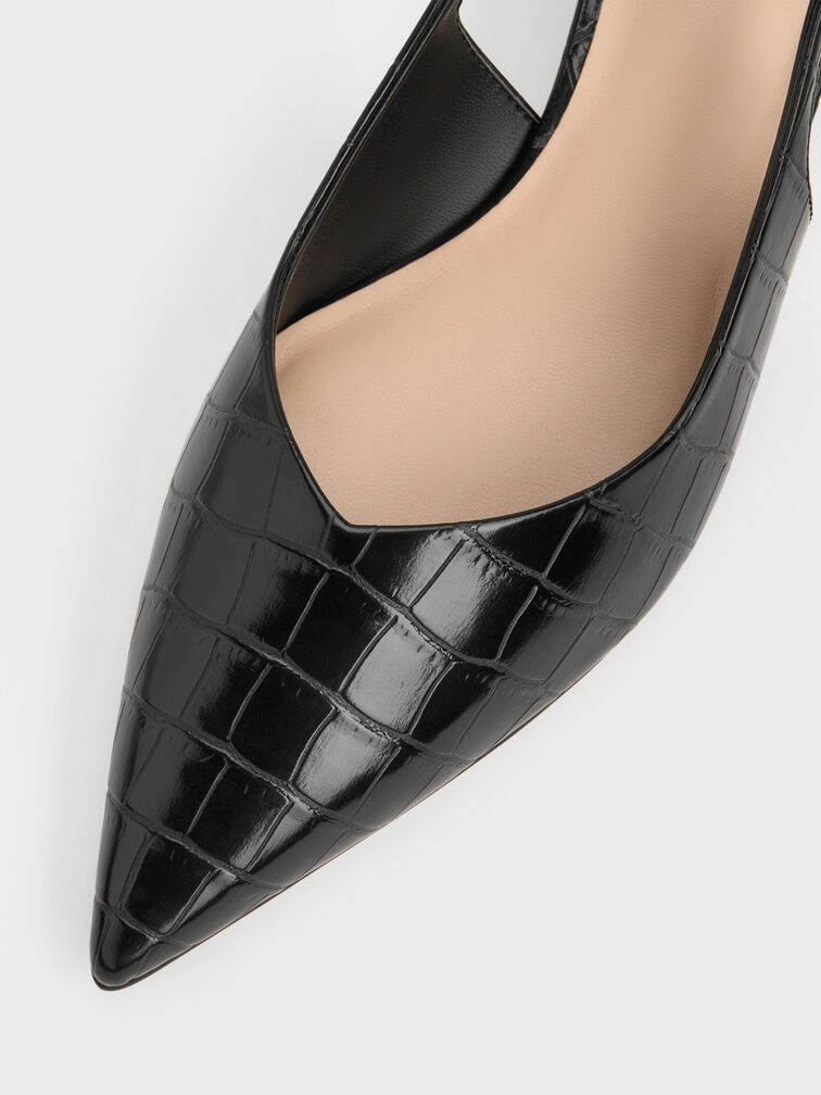 حذاء لوسيانا مفتوح من الخلف تصميم يشبه جلد التمساح بكعب قصير ورفيع, أسود حيواني, hi-res