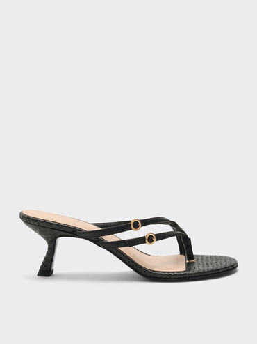 Crossover Toe-Ring Strappy Heels, Black, hi-res